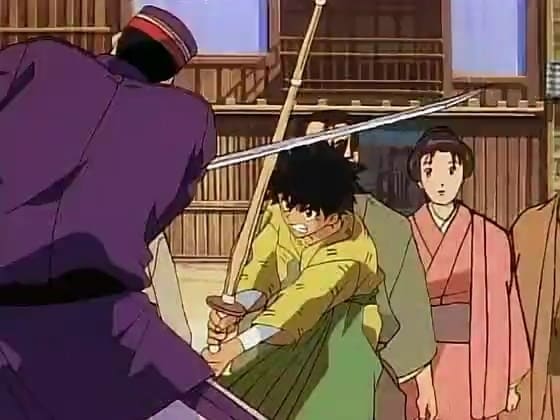 Assistir Samurai X (Rurouni Kenshin – Meiji Kenkaku Roumantan)  Episódio 3 - Espadashim tríste: Um homem que deixou o passado